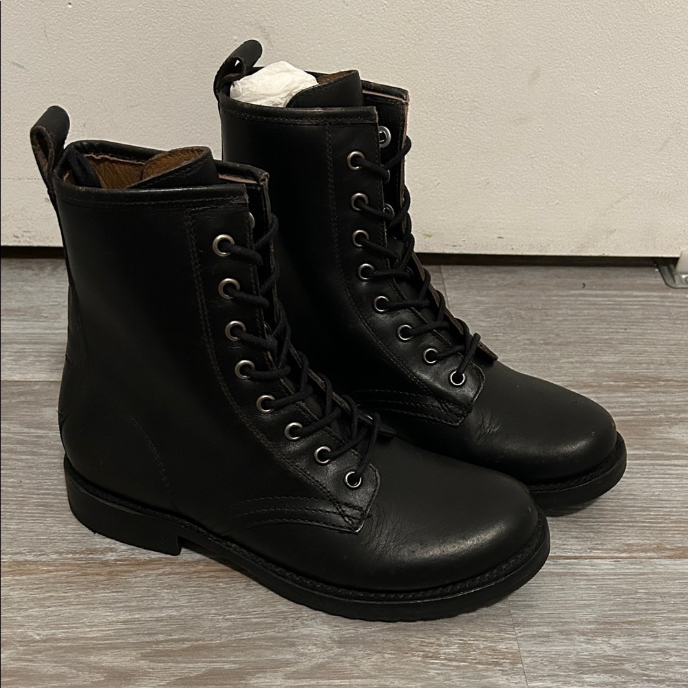 Frye Black Lace-Up Leather Boots